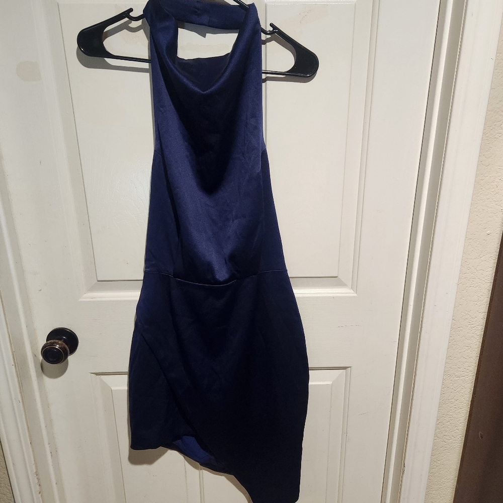 ELLIATT Blue Satin Drapey Asymmetrical Dress Cocktail Party Small - Picture 6 of 10